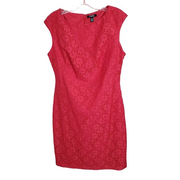 Chaps Size 10P 10 Petite Dress Cap Sleeve Floral Lace Overlay Zip Shift Pink - Picture 2 of 9